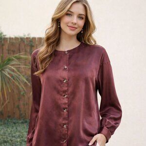 The Limited 100% Silk Burgundy Button Front Blouse Tunic Women's
